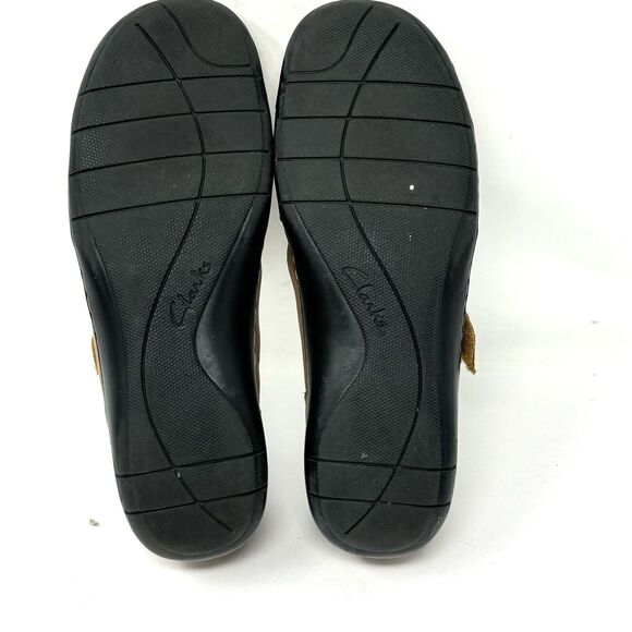 Clarks Bendables Tan Leather Criss Cross Strap Comfort Shoes Sz 10 - Picture 7 of 7
